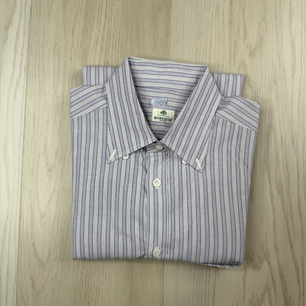 Luigi Borrelli Napoli Dress Shirt Men's Size L Large Striped Button Up Formal